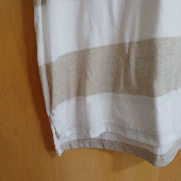 Roebuck & Co Polo Shirt Mens Large TAN White Striped Short Sleeve NWT - Picture 5 of 16